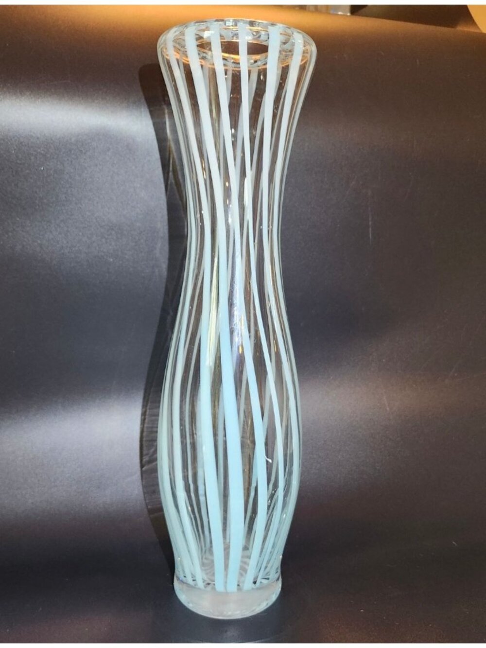Vintage Hand-Blown Striped Glass Vase With Polished Bottom 15 Inches Tall Light